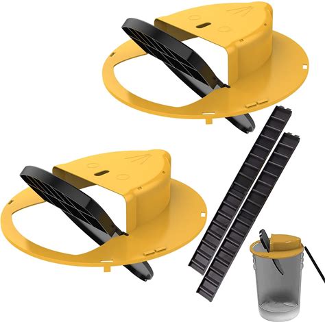 Mouse Rat Trap Bucket Turnover And Slide Barrel Bucket Lid Mouse Rat Trap For Indoor Outdoor Mouse Rat Traps Compatible 5 Gallon Bucket(Without Barrel) (Yellow Mouse Trap 2Pc)