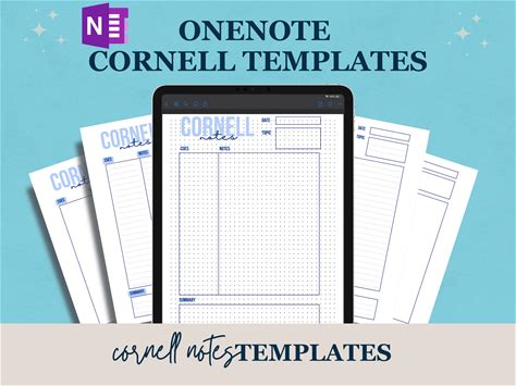 Blue Onenote Cornell Notes Template, Dot Grid Onenote Digital Notepad, Lined & Blank Journal Paper Note Taking Template For Onenote Notebook