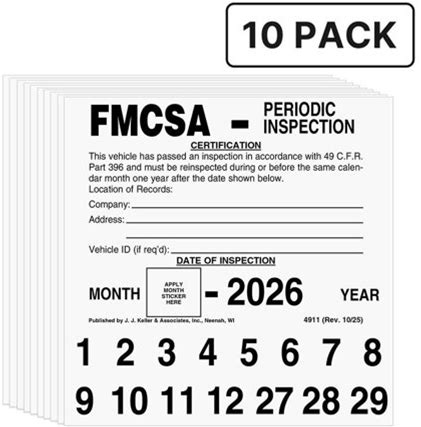 Fmcsa Periodic Inspection Label 10-Pk. - 5" X 5", Permanent Self Adhesive Vinyl - Meet DOT Avir 49 CFR Part 396 Requirements