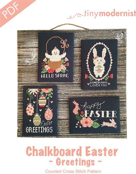 Chalkboard Easter Greetings Downloadable PDF Cross Stitch Pattern | Tiny Modernist