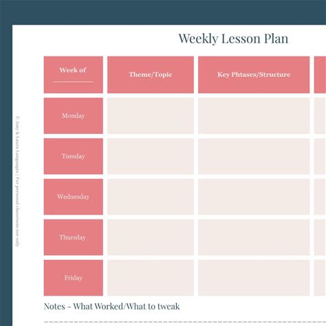 Weekly Lesson Plan Template Printable For Teachers | Classroom Planning Page | Teacher Planner | Instant Download US Letter Size