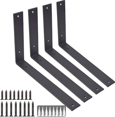 Shelf Brackets 12 Inch Wall L Brackets 4PCS Heavy Duty For Shelves Metal Black Rustic Industrial Brackets For DIY Opening Shelves Project Hardware