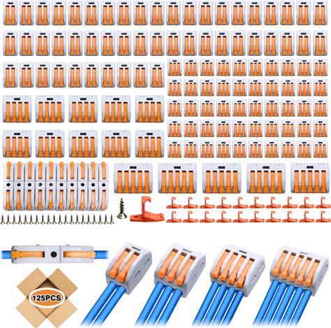 Lever Wire Connectors,HTCELLE 125-Piece Electrical Connectors Splice Kit Assortmentor Quick Connects, 2 3 5 Port Push In Compact Splicing Butt