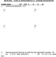 MFM2P - Grade 10 Applied Math - Unit 2 Linear Equations/Algebra
