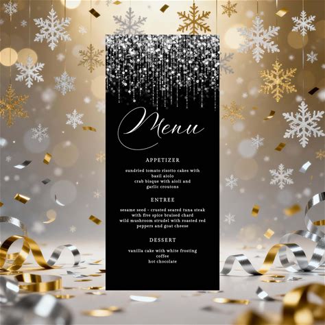 Black And Silver Menu Card Template, Personalize, Editable All Text, Digital Download