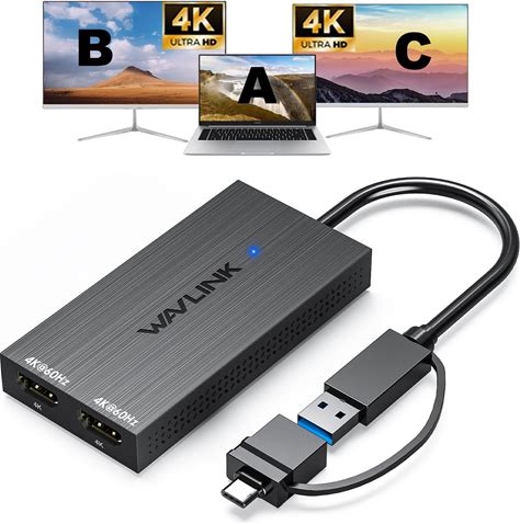WAVLINK USB 3.0 & USB C To Dual HDMI Adapter 4K@60Hz For 2 Monitors, Displaylink USB C HDMI Adapter For Dual Monitor, For Mac M1-M5/Neo, Windows,