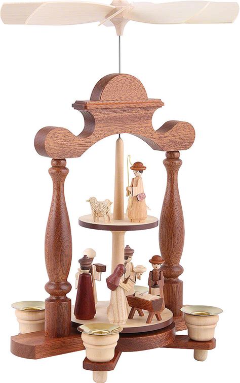 2-Tier Pyramid - Nativity Scene (32Cm/13 Inch) By Müller Kleinkunst - Christmas Pyramid Erzgebirge - German Erzgebirge Craftsmanship