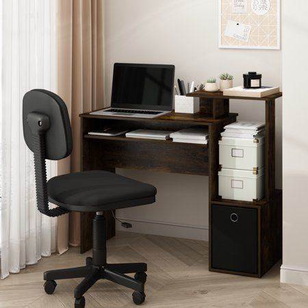 Furinno Econ Multipurpose Home Office Computer Writing Desk With Bin, Amber Pine/Black