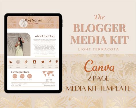 Blogger Media Kit - Canva Template For Bloggers - Beige, Light Terracota Media Kit - 2 Page Media Kit