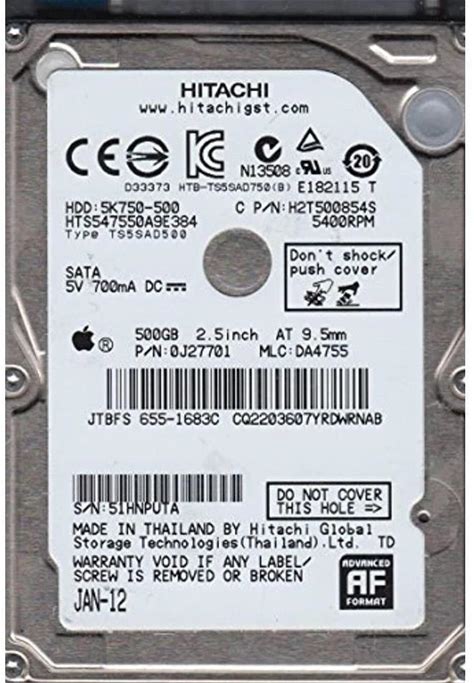 Macbook Pro A1278 Hitachi 500Gb 2.5" Sata Hdd Hard Drive