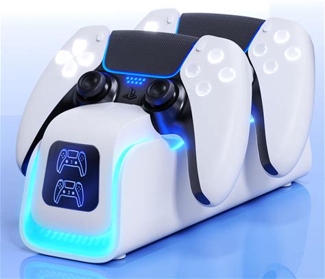 PS5 Controller Charger,Playstation Charging Dock For Playstation 5 Dualsense Edge With 6 LED & RGB Mode,Overcharge Protection Controller Charging