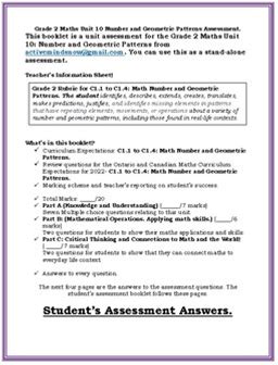 Grade 2 Maths Unit 10 Number And Geometric Patterns Assessment.
