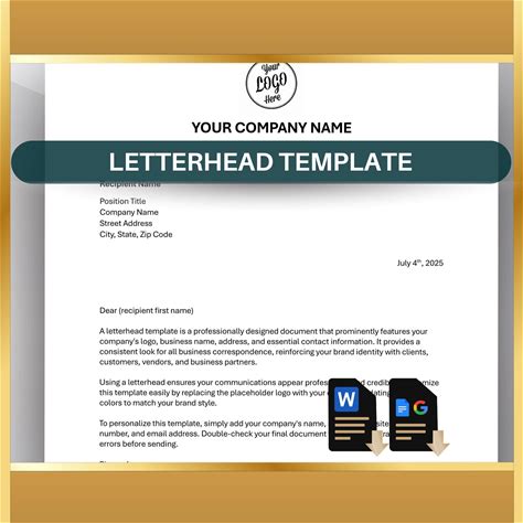 Modern Business Letterhead Template: Custom Design Letter (Editable Word, Google Docs)