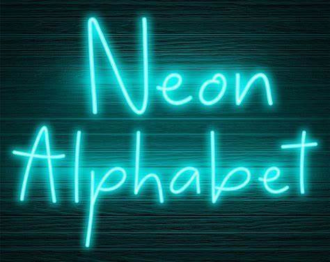 Neon Glow Effect Alphabet PNG Clip Art Letters Font Instant Download Files Cyan Light Blue Glow, Neon Cyan 2N