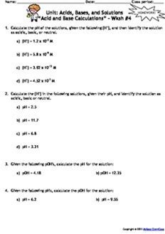Homework Worksheets: Acids, Bases, And Solutions - Set Of 7! Answers Included!