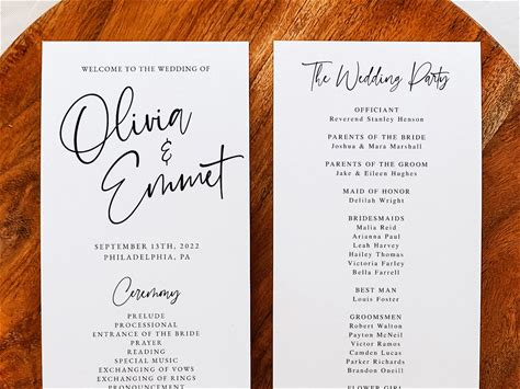 Script Wedding Program Template, Printable Order Of Ceremony Program, Editable Wedding Program, Minimalist Wedding, Instant Download, AD06