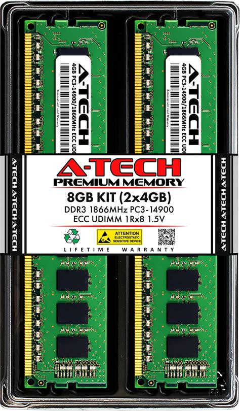 A-Tech 8GB Kit (2X4gb) RAM For Apple Mac Pro Late 2013 | DDR3 1866Mhz PC3-14900E ECC UDIMM 1Rx8 1.5V 240-Pin Unbuffered DIMM Memory Upgrade