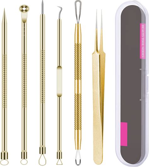 Pimple Popper Tool Kit 6 Pcs Blackhead Remover Acne Needle Tools Set Removing Treatment Comedone Whitehead Popping Zit For Nose Face Skin Blemish Ext