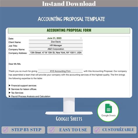 Accounting Proposal Form Google Sheets Template For Client Budget Planning, Service Quotation, And Financial Proposal Presentation