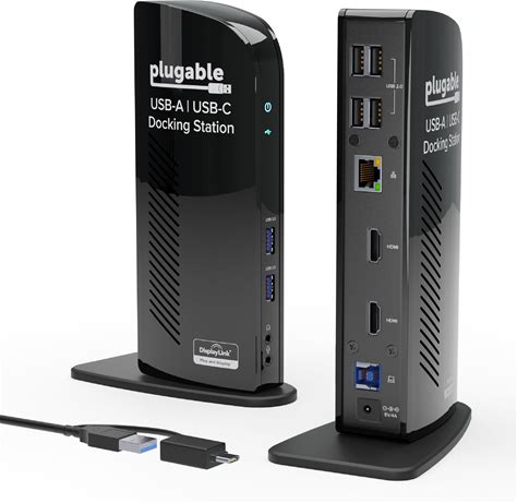 Plugable Universal Laptop Docking Station Dual HDMI Monitor For Windows And Mac (Driver Required), USB 3.0 Or USB-C, 2X HDMI, Gigabit Ethernet, Audio,