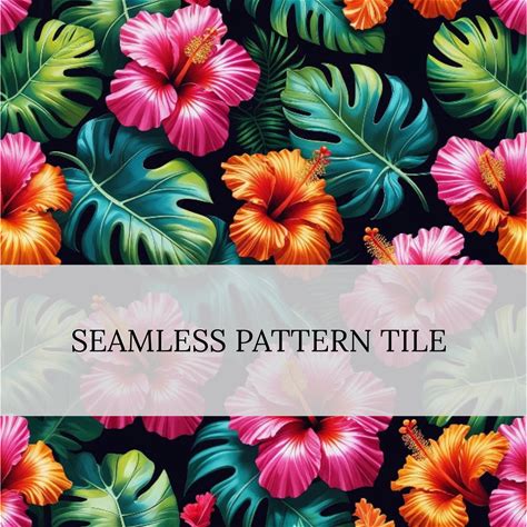 Printable Seamless Tropical Floral Wallpaper - Hibiscus & Monstera Pattern