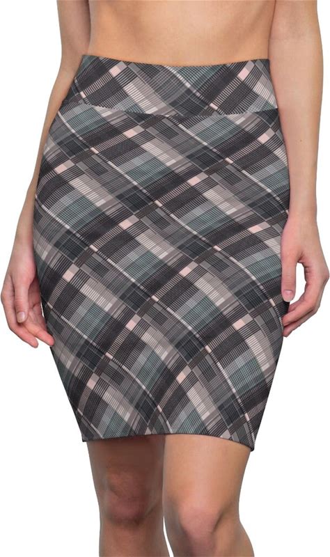 Women's Multicolored Plaid Stretch Pencil Skirt Above Knee Length Skirt