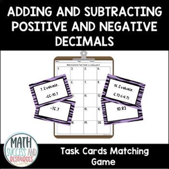 Adding And Subtracting Positive And Negative Decimals Matching Game