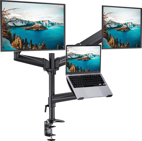 HUANUO Dual Monitor And Laptop Mount For Max 32" Monitor And 17" Laptop, Adju...