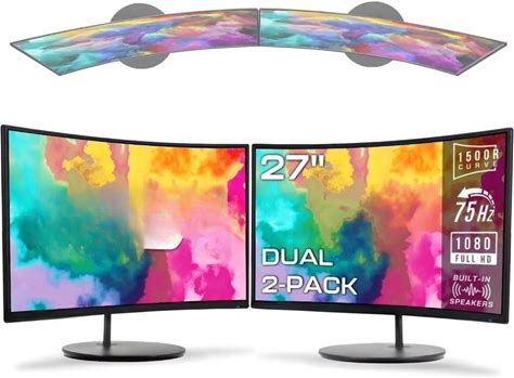 New Upgrade Dual Monitor Setup - 2-Pack 27" Curved 1500R 1920X1080 Computer Monitor 75Hz VESA Mount