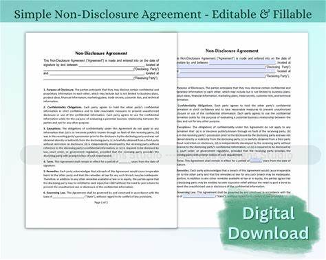 Non-Disclosure Agreement Template: Fillable & Printable NDA (Digital Download)