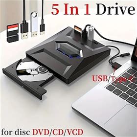 Lecteur De CD DVD Externe USB 3.0/Type-C Avec Fente SD/TF Et USB 3.0 Lecteur Optique DVD RW Lecteur Enregistreur De CD Lecteur VCD Pour Ordinateur Por