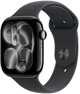 Apple Watch Series 11 GPS + Cellular 42mm Aluminum Case:- Jet Black, Sport Band - S/M