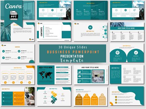 Modern Business Powerpoint Template: 30 Editable Slides (PPTX & Canva Link)