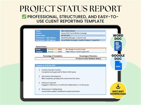 Project Status Report Template Google Docs Word Project Rag Client Management Weekly Progress Update Project Management Task Progress