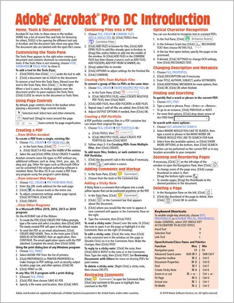 Adobe Acrobat Pro DC (Version 2019) Introduction Quick Reference Guide (Cheat Sheet Of Instructions, Tips & Shortcuts - Laminated Card)