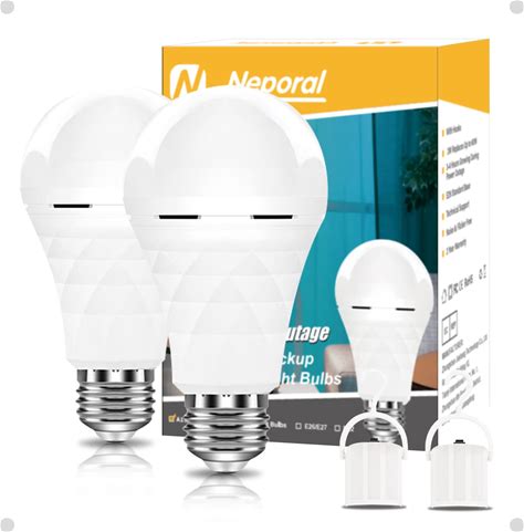 Neporal A19 Rechargeable Light Bulbs, Socket Rechargeable Emergency Light Bulb For Power Failure, 1200Mah Battery Backup Light Bulbs For Home,
