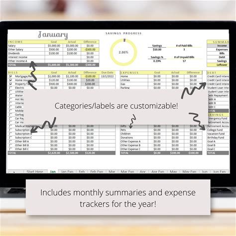 Monthly Budget Excel Spreadsheet Template, Plan And Track Your House Annual And Monthly Budget Finances With Bill Tracker, Digital Download