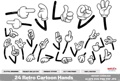 24 Retro Cartoon Hands In Gloves Bundle