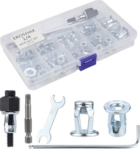 1/4 Jack Nut With Installation Tool Threaded Insert Nuts Nutserts Jack Nut Screw Anchor Spider Rivnut Blind For Plastic Polywood Pressboard Hardboard