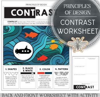 Principles Of Design Worksheet Contrast Art Activity, Art Sub Plan, Quick Lesson