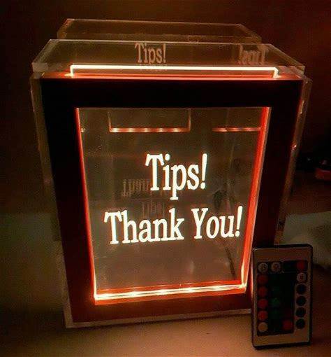 Eye Catching Illuminated Personalized Custom Large 7"Wx8.5"H Tip Box Money Jar LED Lights Up 16 Colors, Add Logo QR Codes Scan For Tips Ideal For