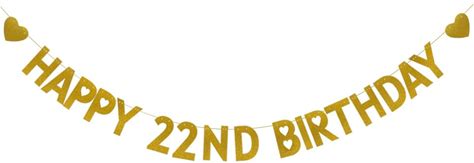 Configure Happy 22ND Birthday Banner, Pre-Strung, Gold Glitter Paper Garlands For 22nd Birthday Party Decoratiopns Supplies, Letters Gold,Abcpartyland