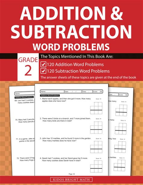 Addition And Subtraction Word Problems Grade 2: 2Nd-Grade Math Workbook 240 Problems ( With Answer Key) For Daily Practice, Perfect For Ages 7 To 8
