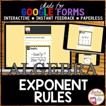 GOOGLE FORMS Algebra 1 Laws Of Exponents | Exponent Rules Digital Task Cards