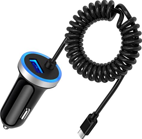 Fast Car Charger Type C Car Plug Android Phone USB C Car Charger Cigarette Lighter Adapter Fast Charging C Coiled Cable For Samsung Galaxy A13 5G/S22