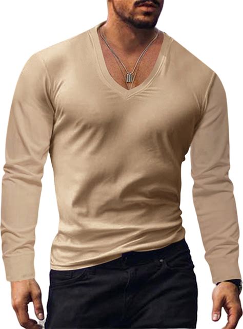 Mens V Neck Muscle Shirts Long Sleeve Casual Gym Athletic T-Shirt Fashion Solid Top Sport Workout Bodybuilding Tee