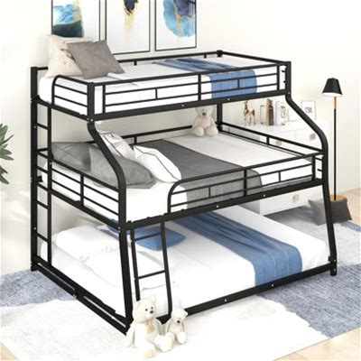 Rustic Style Triple Bunk Bed With Space-Saving Design, High-Quality Metal Blackmetal