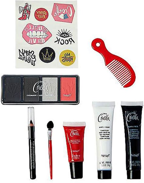 Spirit Halloween Disney Villans Ursula Maleficent Cruella Makeup Kits Wigs & Accesorries (One Size, Cruella Makeup Kit (Red/Black/White))