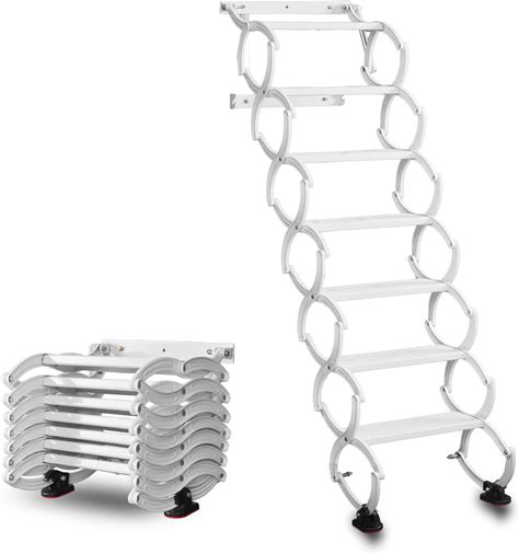 7 Steps Wall Mounted Folding Ladder, Indoor And Outdoor Step Ladders, Retractable Folding Stairs, Portable Camping Staircase, Pull-Down System Attic