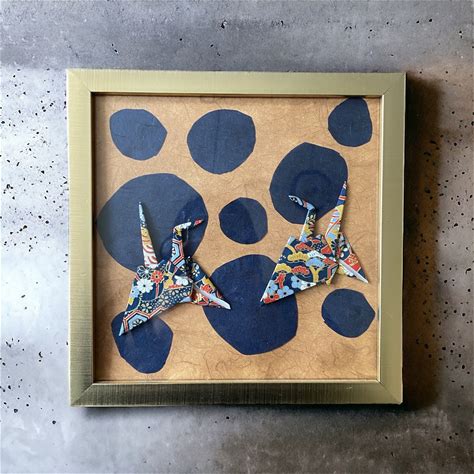 Framed Multi Color Origami Cranes And Circles Motif